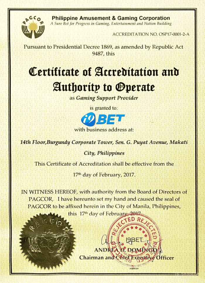 chứng nhận i9bet